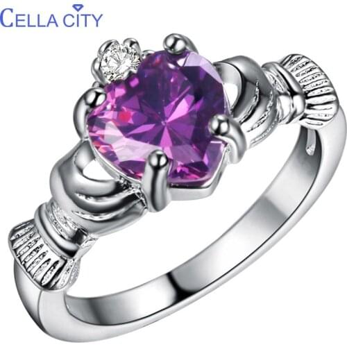 Cellacity Silver 925 Ring Women Jewelry With Heart Shaped Gemstone Amethyst Sapphire Ruby Topaz Heart In Hand Size 6-9 Wholesale