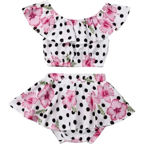Baby Girl Clothes Set Newborn Baby Outfits Summer Infant Clothing Off Shoulder Crop Top+Shorts Toddler Kid Flowers Dot Suit 2pcs
