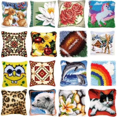 Latch hook Pillow Case Cat Flower Cushion Cover Christmas Canvas Throw Pillow Chair Cushions Home Decor