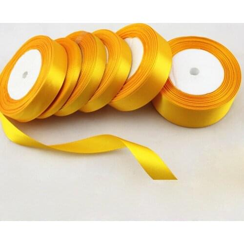6/10/15/20/25/38/50mm 25yards/roll Gold Yellow Silk Satin Ribbon Wedding Party Decoration Handmade Invitation Card Gift Packing