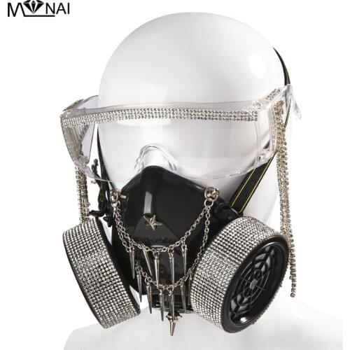 Steampunk Glasses Masks Crystal Tassel Glass Cosplay Props Gothic Men Women Mask Retro Rivet Cosplay Mask Halloween Props