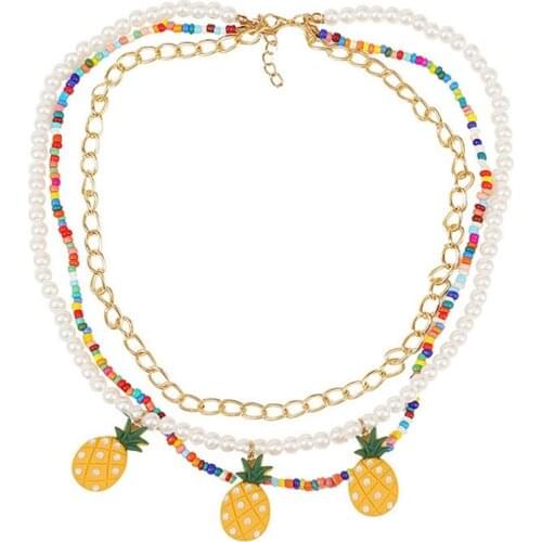 Multilayer Necklace Fake Pearl Pineapple Decor Necklace Beaded Necklace For Women Jewelry Accessories Beach Party Dress Up