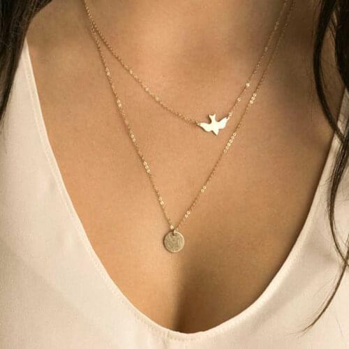 Fashion Necklace Neck Lady Chain With Peace Double And Dove Ornaments Simple