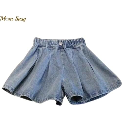 Fashion Baby Girl Casual Jean Shorts Pleated Toddler Teen Child Cotton Skirt Scanties Trousers Summer Baby Clothes 2-14Y