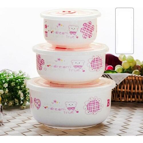 Three-piece set, bone china bear food container, crystal dessert bowls, ceramic rice lunch bowls, korean pottery dinnerware