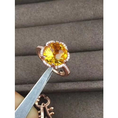 Real And Natural Citrine ring Free shipping Real natural citrine 925 sterling silver Fine yellow gem 10mm