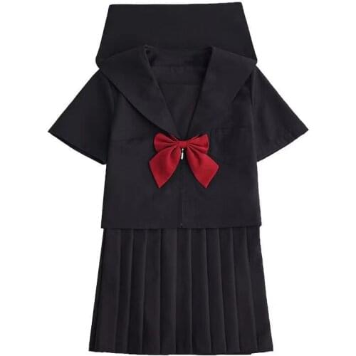 New Summer Japanese School Girl Uniform Short Sleeved Uniforms Women Girls Black Sailors School Suit Pleated Skirt Sets Cosplay