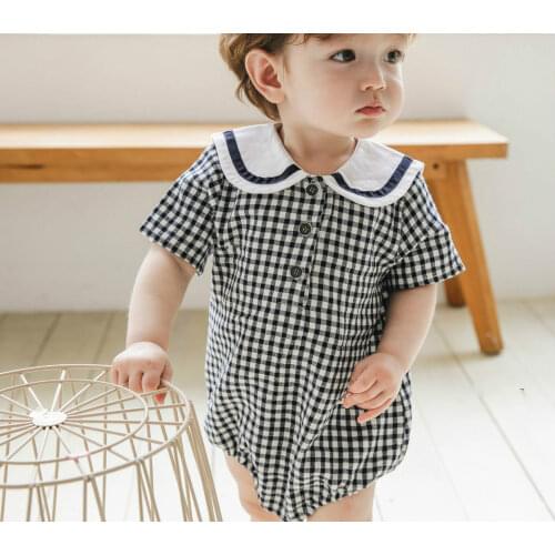7499 Newborn Baby Bodysuit Summer New Baby Academy Style Short Sleeve Baby Boy One Piece Clothes Navy Collar Girl Onesies Outfit