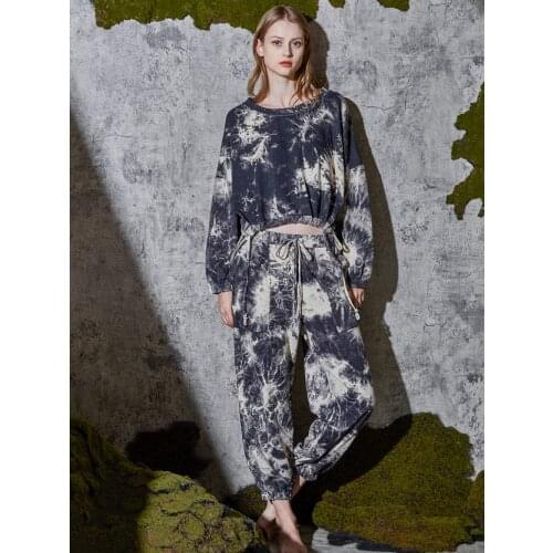 Long Sleeve Womens Pajamas Set Home Loung Wear Clothes Sweater Hoodies Sweatshirt Sweatpants CottonTie Dye Winter Sleepwear