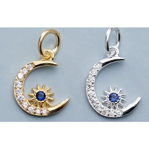 Pretty 925 Sterling Silver AAA Zircon Shining Charms Handmade S925 Silver Moon Dangle Pendants DIY Jewelry Accessories Supplier