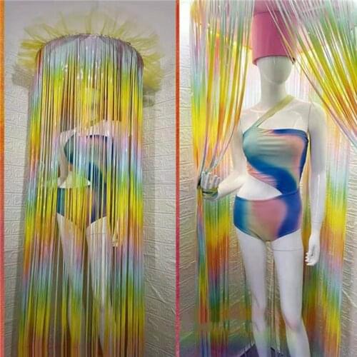 Nightclub Stage Performance Clothes Colorful Bright Fringe Headdress Gogo Dancer Jumpsuit Pole Jazz Dance Sexy Clothing DWY5879