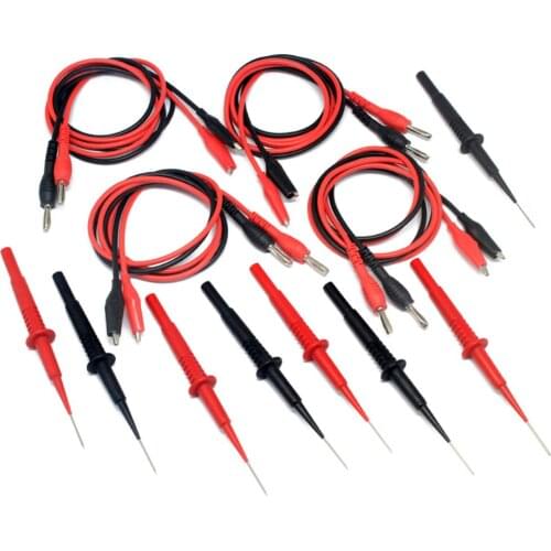 AideTek sharp hard stainless steel needle test leads for multimeter 600V max 1A 4mm alligator clip 80mm length 4P1080SET