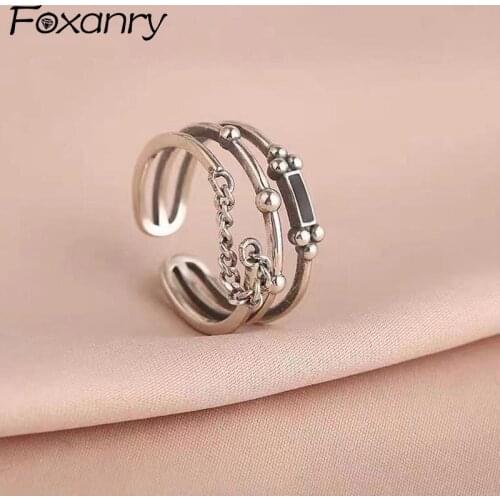 Foxanry 925 Sterling Silver Open Rings INS Fashion Multi-Layer Hollow Accessories Vintage Design Punk Party Jewelry Couples Gift