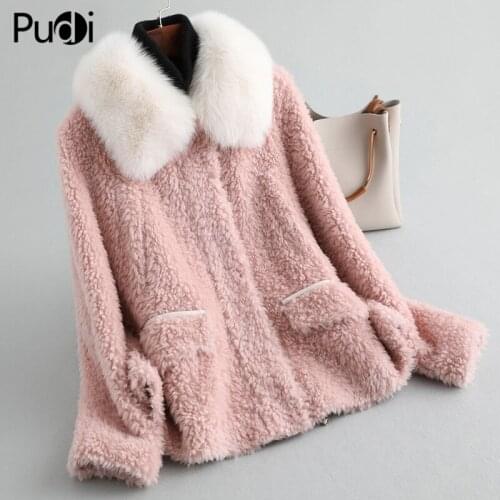 Aorice A19059 lady real wool fur coat jacket with fox fur collar over size parka women winter warm genuine fur coats trench