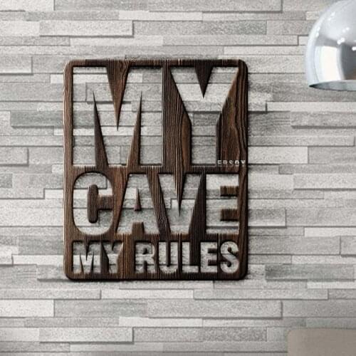 Personalized Custom My Cave My Rules Wood Wall Post-2