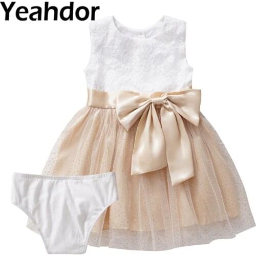 Infant Baby Girls Dress Embroidered Flower Girl Dress with Bloomers Wedding Christening Baptism Gowns Toddlers Baby Clothing