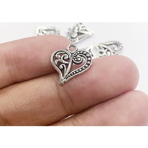 20pcs Charms Filigree Hollow Heart 14x14mm Antique Silver Color Pendants Making DIY Handmade Tibetan Finding Jewelry Accessories