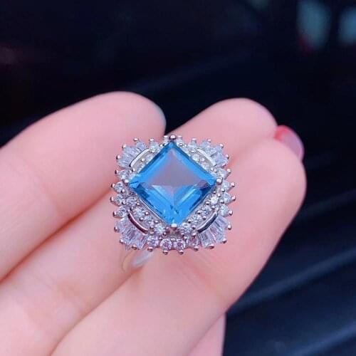 Attractive natural topaz gemstone ring square sky blue color Jewelry 925 sterling silver certified gem girl birthday party gift