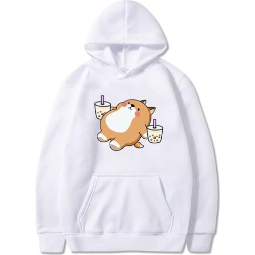 Bubble Tea Kawaii Dog Print Hoodies Milk Tea Oversize Pullover Woman Man Ulzzang Fashion Casual Hooded Clothes Female Streetwear