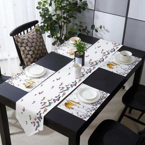 Colorful Butterflies Pring Table Runner Holiday Kitchen Dining Table Runners Place Mats Set for Home Party Decor