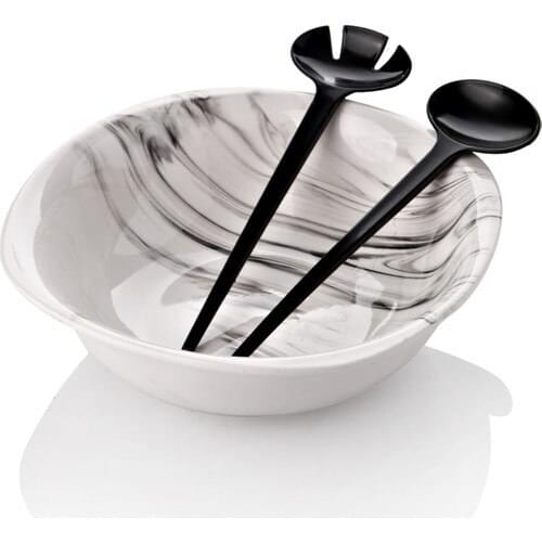 Queens Kitchen Marble Pattern Service With Spoon Salad Bowl