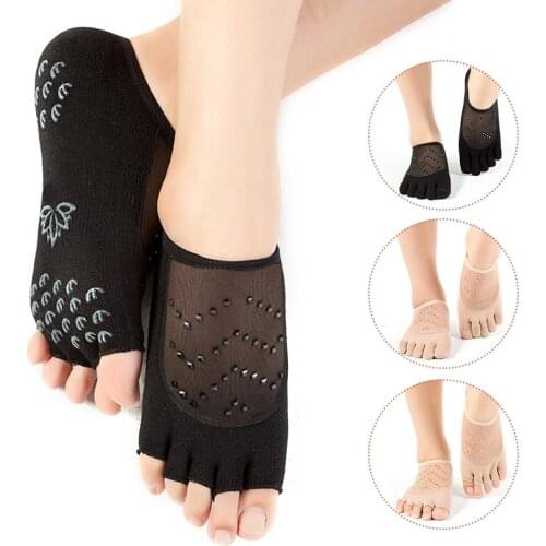 Back Mesh Non-slip Yoga Socks Breathable Womens Yoga Sports Open Toe Topper Socks Half Socks Forefoot Padded Cushion Socks