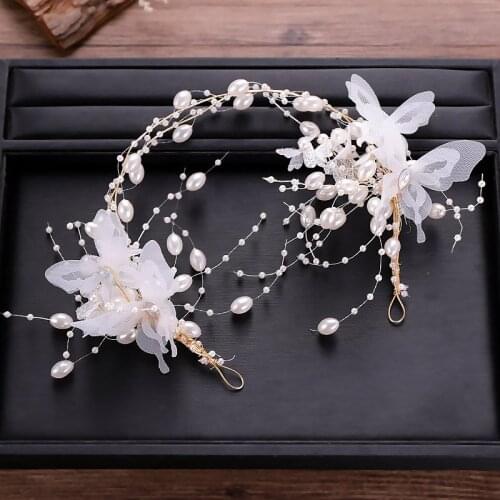 Silk Yarn Handmade Butterfly Headwear White Hoop Butterfly Hair Band Wedding hair Jewelry BN