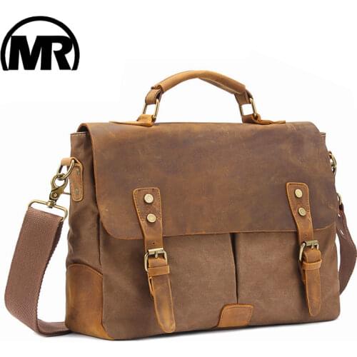 MARKROYAL Vintage Crazy Horse Leather Canvas Messenger Bags Laptop Briefcase Crossbody Satchel Bag Dropshipping
