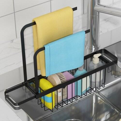 Telescopic Sink Rack Sponge Soap Tray Holder Kitchen Storage Rack Dish Cloth Organizer Sink Rag Drain Rack Telescopic Wiper