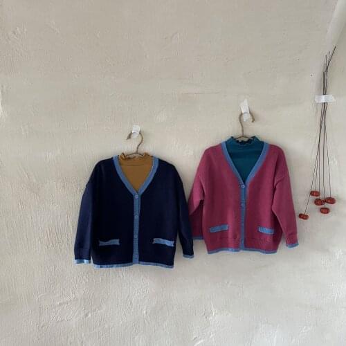 2021 new style girls patchwork knitted sweater cotton autumn fashion kids cardigan 1-7 years