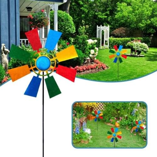 Outdoor Iron Windmill Yard Winnower Garden Ornament For Yard Lawn Decorative Pinwheels Colour Wind Spinners Toys Wind Mill