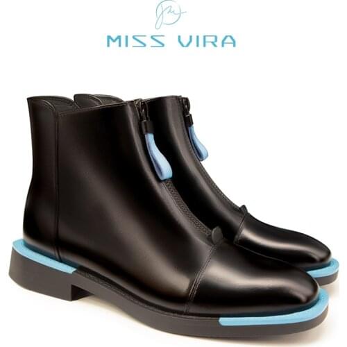 MISS VIRA Ankle Boots Women Genuine Leather Autumn Winter Boots Zipper Fashion Casual Shoes Motorcycle Boots