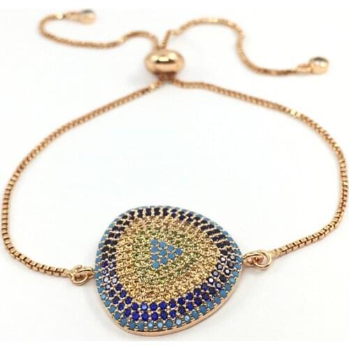 Rose Gold color TriangleEvil Eye Hamsa Fatima Hand Charms for Women Adjustable Mico Pave Bracelets CZ jewelry
