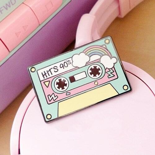 90s Cassette Tape Musical Enamel Brooch Pin Backpack Hat Bag Lapel Pins Badges Women Mens Fashion Jewelry Accessories