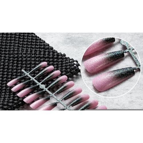 1pc False Nail Gradient Pink Glitter Powder Designs Artificial Nail Tips Detachable Fake Nail Decoration Press on Nails Art