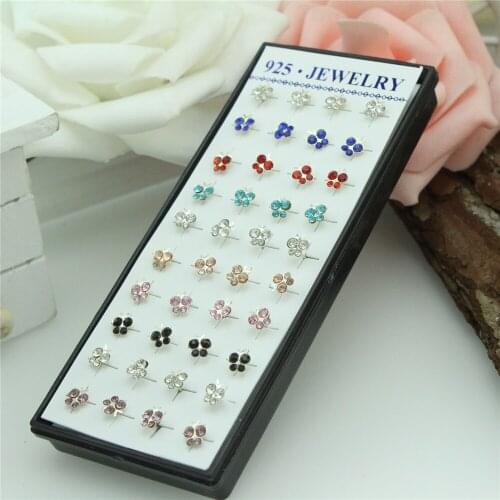 40pcs 5mm 925 sterling silver earrings For women the crystal that mix colour butterfly silver earrings The butterfly earrings