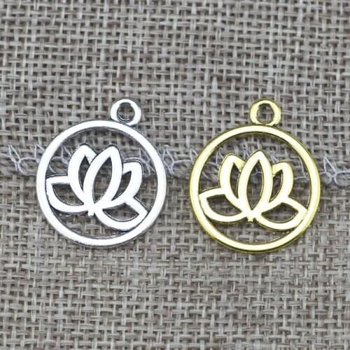 High Quality 50 Pieces/Lot 20mm*24mm Antique Gold plated Antique Silver plated Antique Bronze Religious Flower Lotus Charms