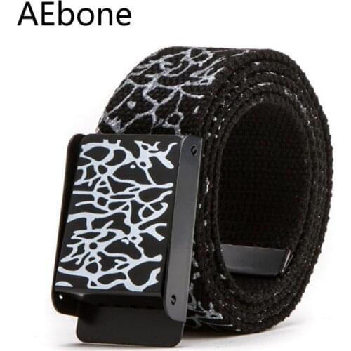 AEbone Hip Hop Unisex Canvas Belt For Men And Women High Quality Kemer Female Waist Belt Strap Wide Male Graffiti Belts YB032