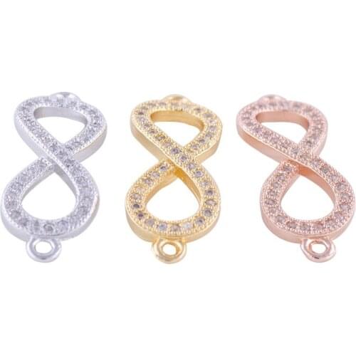 Jewelry Accessory Zircon Letter 8 Infinity Charms For Bracelet Jewelry Making Copper Micro Pave Connector Charms Bijoux Berloque