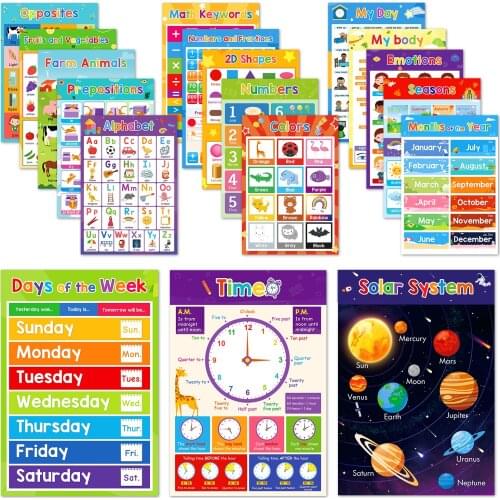 English Words ABC Colors Months Numbers Animals Preschool Kindergarten Homeschool classroom Educational Posters decoration