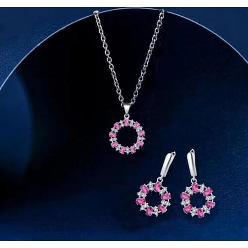 Ayowei pink round crystal zircon 925 silver set earrings / necklace / pendant / high-end exquisite gift JS797A
