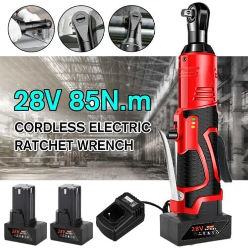 3/8" 28V/12V Handled Cordless Rechargeable Electric Wrench 3/8 Inch Right Angle Electric Ratchet Wrenches with LED Light