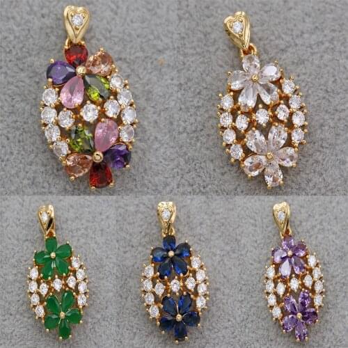 Bohemian Flower Pendant for Women Gold Filled Green Zirconia Stone Necklace Pendant Fashion Wedding Jewelry accessories Gift