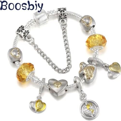 Silver Plated Two-Color Love Heart Pendants Fit European Style Charm Bracelet For Women Romantic Valentines Day Jewelry Gift
