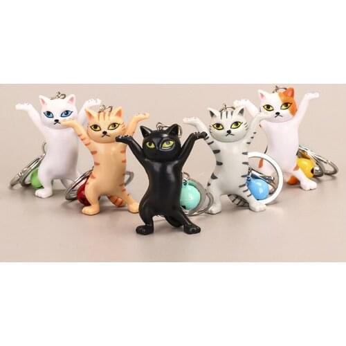 1 Pcs New 5 Colors Animal Dancing Cat PVC Keychains Attractive Kitten Ornament Keyring Bag Pendant Kids Girls Birthday Gift Toys