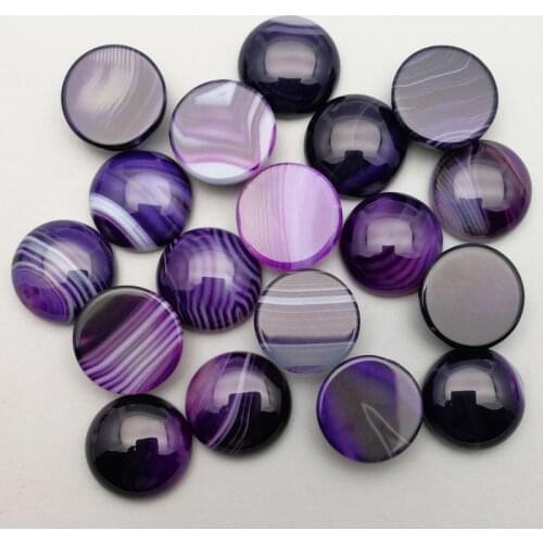 Fashion 24Pcs natural purple striped onyx stone beads charm 16mm round cabochon for jewelry fashion Ring accessories no hole