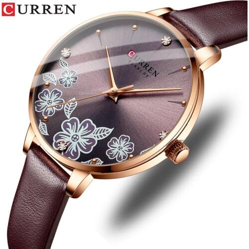 CURREN Watches for Woman Fashion Creative Romantic Flower Dial Quartz Ladies Wristwatches Female Clock