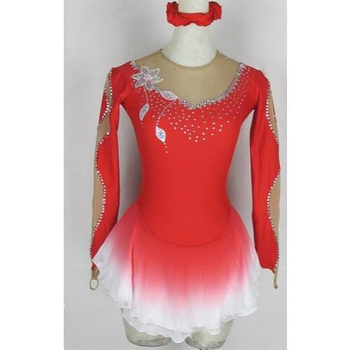 Customized Figure Skating Dress Costume Ice Skating Skirt Gymnastics Red Color Adult Girl Show Performance Competition Clothing