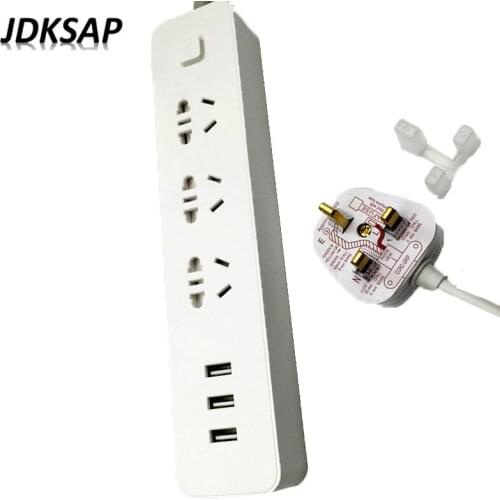 Expansion Socket Plug Smart Power Board Fast Charging 3 USB 3 Standard Socket Adapter 1.8M Extension Cable USB Socket UK Plug