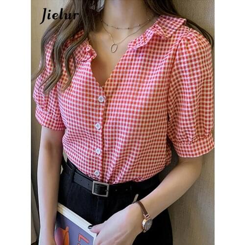 Блузки в клетку Jielur China At AliExpress
